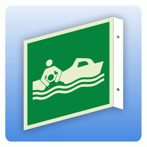 Fahnenschild Rettungszeichen E037 Bereitschaftsboot ISO 7010