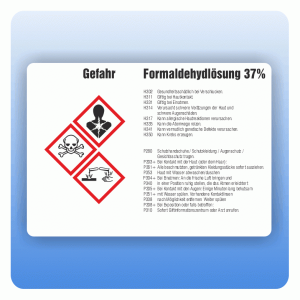 Gefahrstoffaufkleber Formaldehydlösung 37 Prozent für Behälter von 3 bis 50 Liter
