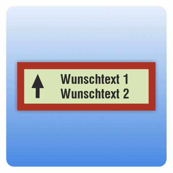 Feuerwehrzeichen Wunschtext zweizeilig mit Pfeil nach oben nach DIN 4066