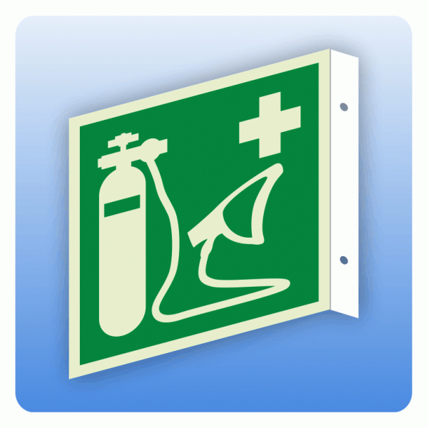 Fahnenschild Rettungszeichen E028 Wiederbelebungsgerät ISO 7010