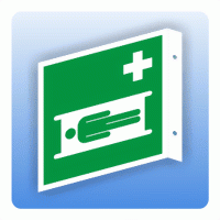 Fahnenschild Rettungszeichen E013 Krankentrage ISO 7010