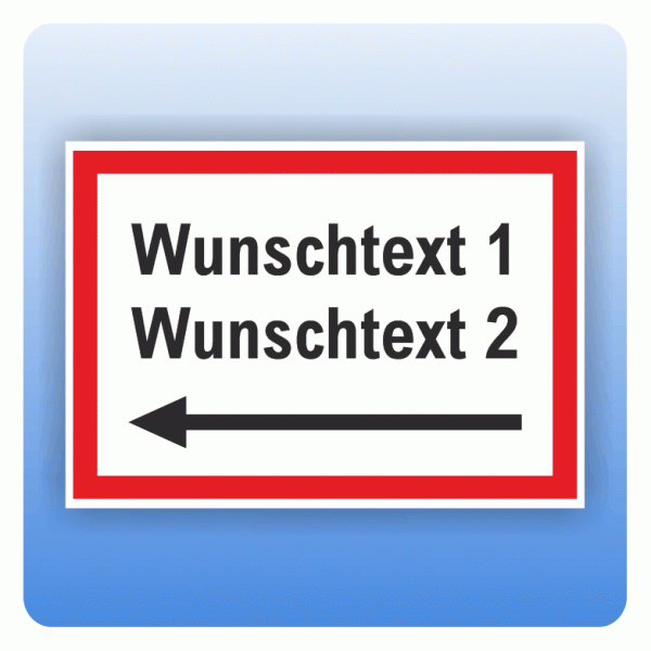 Schild Wunschtext zweizeilig mit Pfeil nach links