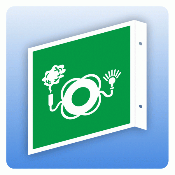 Fahnenschild Rettungszeichen E068 Rettungsring mit Licht und Rauch ISO 7010