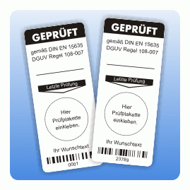 Grundetikett Letzte Regalprüfung DGUV Regel 108-007 mit Barcode