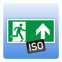 Aufkleber Rettungszeichen Rettungsweg / Notausgang oben ISO 7010