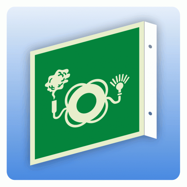 Fahnenschild Rettungszeichen E068 Rettungsring mit Licht und Rauch ISO 7010