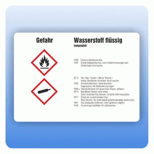 Gefahrstoffaufkleber Wasserstoff flüssig für Behälter ab 500 Liter