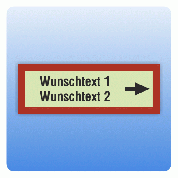 Feuerwehrzeichen Wunschtext zweizeilig mit Pfeil nach rechts nach DIN 4066