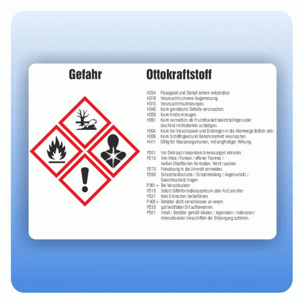 Gefahrstoffaufkleber Ottokraftstoff für Behälter von 50 bis 500 Liter