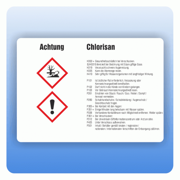 Gefahrstoffaufkleber Chlorisan für Behälter von 3 bis 50 Liter