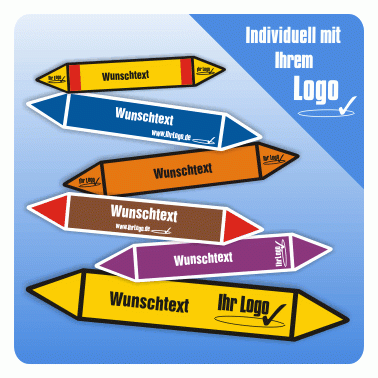 Rohrleitungskennzeichnung mit Logo und Wunschtext