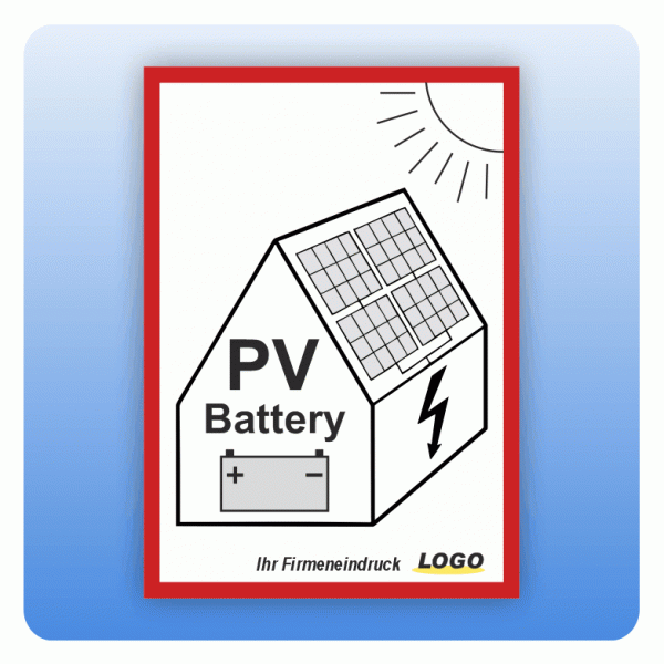 Aufkleber PV-Anlage mit Batteriespeicher (mit Firmeneindruck/Logo)