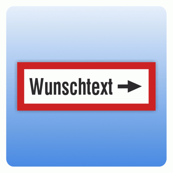 Aufkleber Feuerwehrzeichen Wunschtext mit Pfeil nach rechts nach DIN 4066