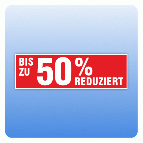 Rabattaufkleber 50 Prozent reduziert für Schaufenster