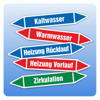 Rohrpfeile-Set für Heizungsanlagen (5 Sorten a 10 Stück) Rohrpfeile-Set für Heizungsanlagen (5 Sorten a 10 Stück)