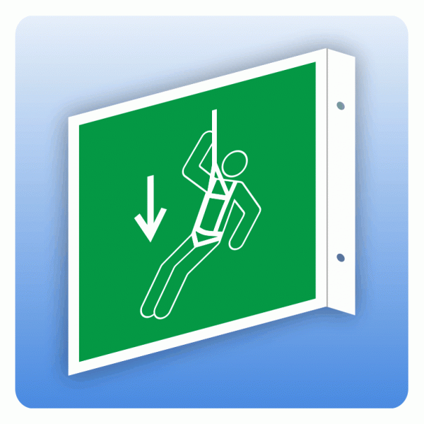 Fahnenschild Rettungszeichen E073 Notfall-Klettergeschirr ISO 7010