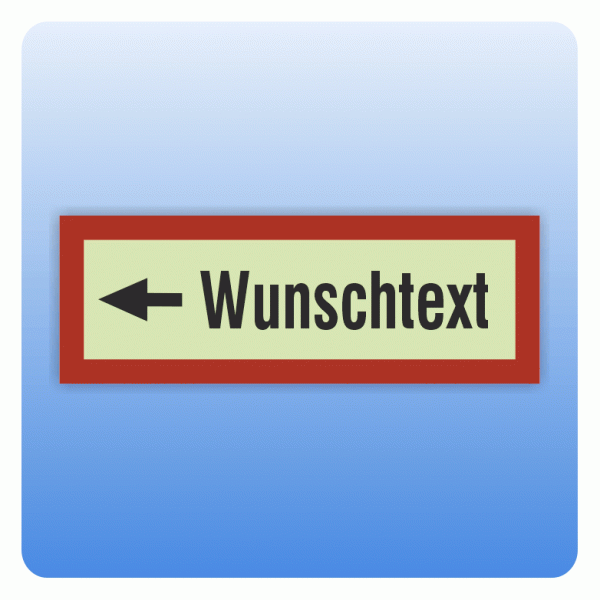 Feuerwehrzeichen Wunschtext mit Pfeil nach links nach DIN 4066