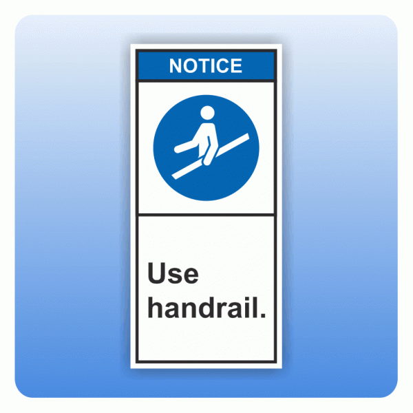 Sicherheitszeichen Use handrail (ANSI Z535) Aufkleber