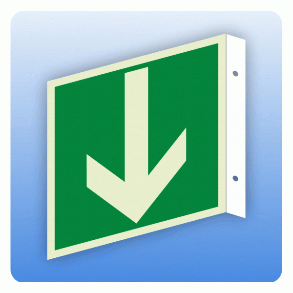 Fahnenschild Rettungszeichen Pfeil nach unten