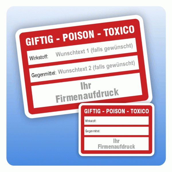 Aufkleber Giftig Poison Toxico mit Firmenaufdruck