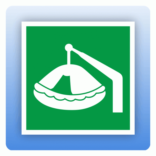 Aufkleber Rettungszeichen E039 Mit Davit aussetzbares Rettungsboot ISO 7010