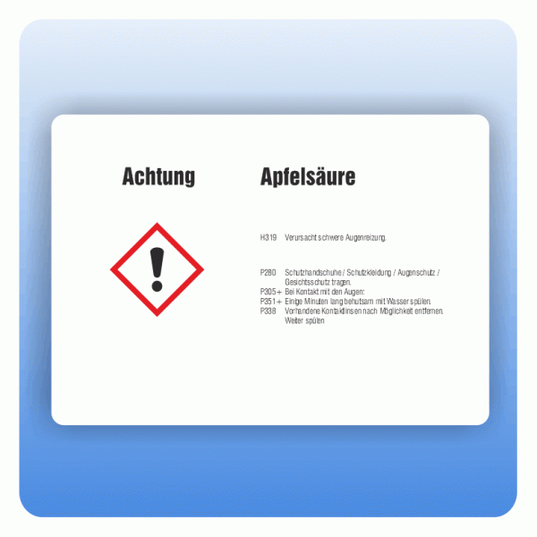 Gefahrstoffaufkleber Apfelsäure für Behälter ab 500 Liter