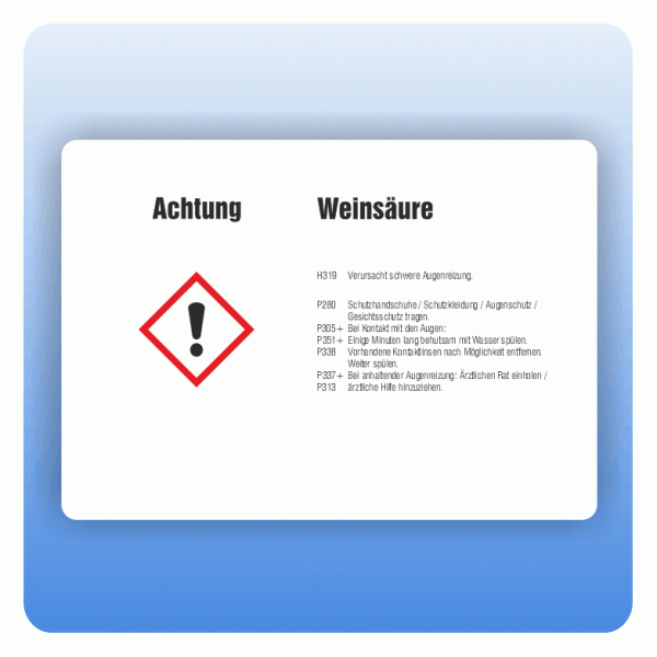 Gefahrstoffaufkleber Weinsäure für Behälter bis 3 Liter