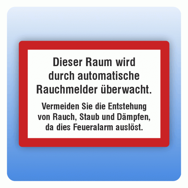 Aufkleber Feuerwehrzeichen Raum wird durch automatische Rauchmelder überwacht