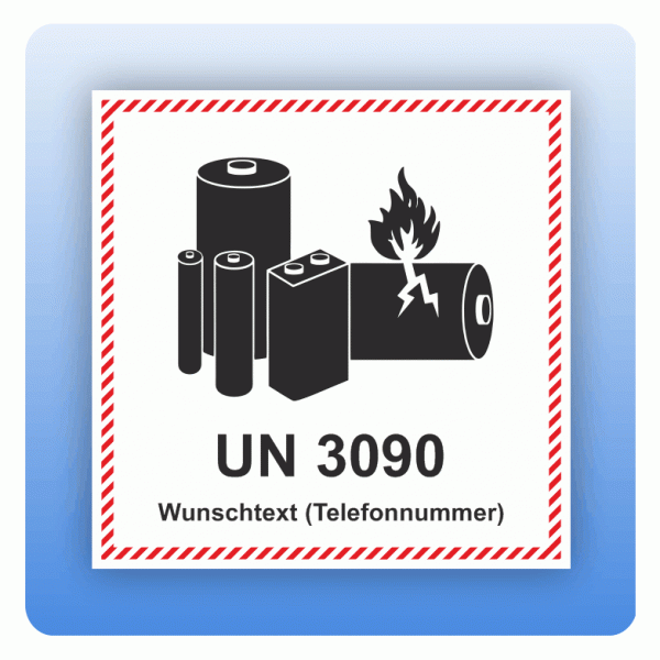 Versandaufkleber UN 3090 Lithium Metall Batterien ohne Gerät mit Wunschtext