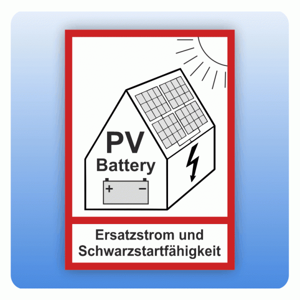 Aufkleber PV-Anlage Ersatzstrom und Schwarzstartfähigkeit, Aufkleber, Feuerwehrzeichen, Brandschutz, Schilder und Kennzeichnungen