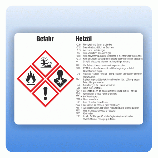 Gefahrstoffaufkleber Heizöl für Behälter von 3 bis 50 Liter