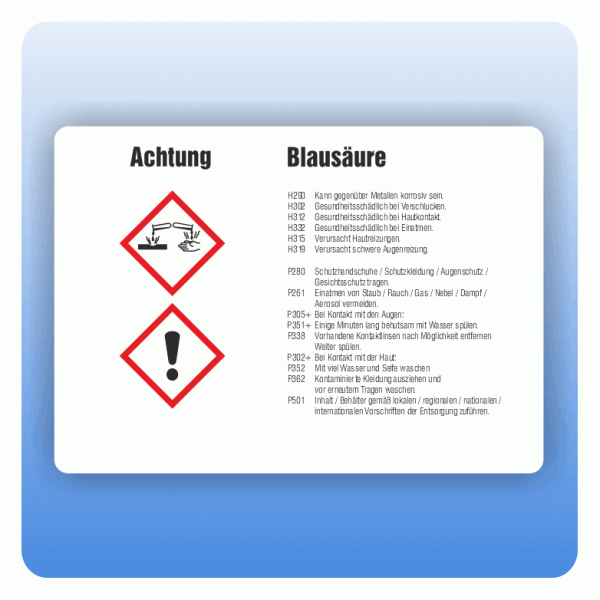 Gefahrstoffaufkleber Blausäure für Behälter bis 3 Liter