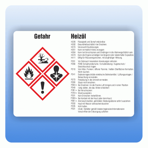 Gefahrstoffaufkleber Heizöl für Behälter ab 500 Liter