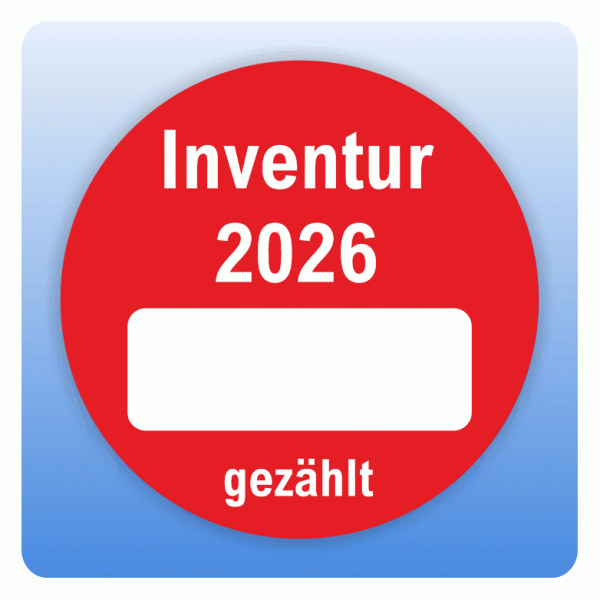 Inventur-Aufkleber Inventur 2026 gezählt mit Freifeld