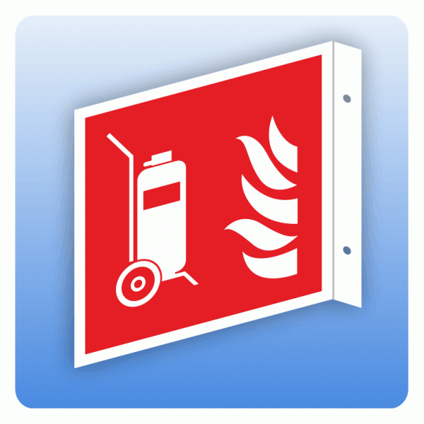 Fahnenschild Internationales Brandschutzzeichen F009 Fahrbarer Feuerlöscher ISO 7010