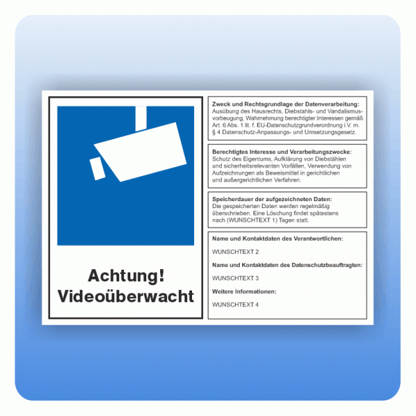 Aufkleber Achtung Videoüberwacht nach DSGVO