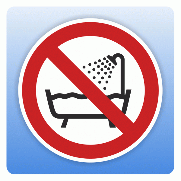 Verbotsschild P026 Verbot dieses Gerät in der Badewanne, Dusche oder über mit Wasser gefülltem Becke