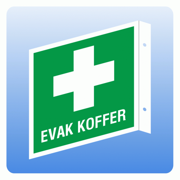 Fahnenschild Rettungszeichen Evak Koffer