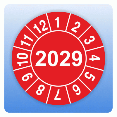 Prüfplaketten-Set „Nächster Prüftermin“ 2024–2029 – 30 Mm Rot, Selbstklebend, Wetterfest – Ideal Für Feuerlöscher Und Wartungsnachweise