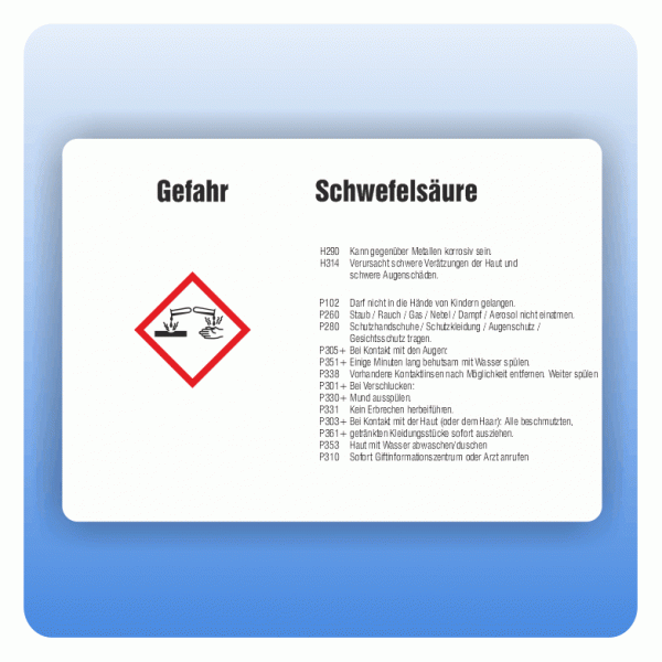 Gefahrstoffaufkleber Schwefelsäure für Behälter ab 500 Liter