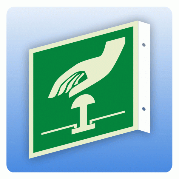 Fahnenschild Rettungszeichen E020 Not-Halt-Knopf ISO 7010