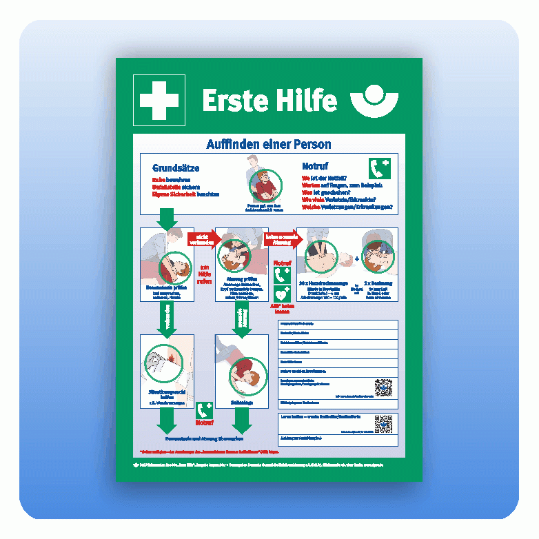 Erste Hilfe - Auffinden einer Person | Alu-Dibond | Rettungszeichen ...