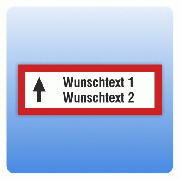 Aufkleber Feuerwehrzeichen Wunschtext zweizeilig mit Pfeil nach oben nach DIN 4066