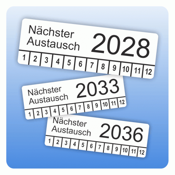 Plakette Nächster Austausch Rauchwarnmelder nach DIN 14675-1 (eckig)