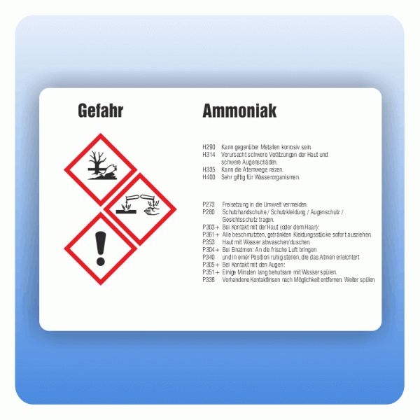 Gefahrstoffaufkleber Ammoniak für Behälter von 3 bis 50 Liter