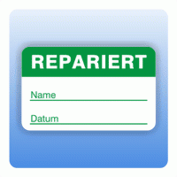 Qualitätssicherung Aufkleber "Repariert Name" 25x40 mm in grün