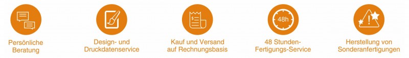 persönliche beratung, design- und Druckdatenservice, kauf und Versand auf Rechnung, 48 stunden Fertigungsservice, herstellung von Sonderanfertigungen