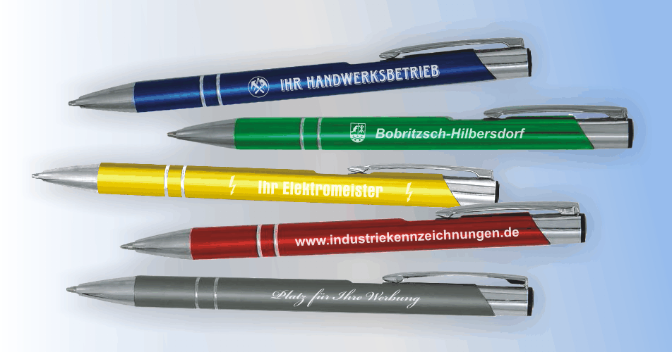 Kugelschreiber Metall Blau mit Ihrer Werbung Namen Symbol uvm Graviert 