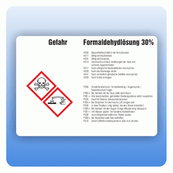 Gefahrstoffaufkleber Formaldehydlösung 30 Prozent für Behälter von 3 bis 50 Liter