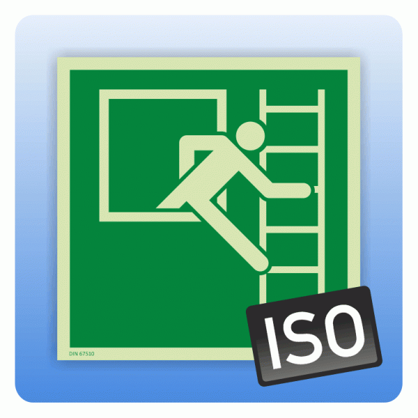 Rettungszeichen Notausstieg mit Fluchtleiter rechts ISO 7010